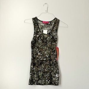 See Through Lace Almost Famous Olive Color Floral Tank. Size M. NWT.